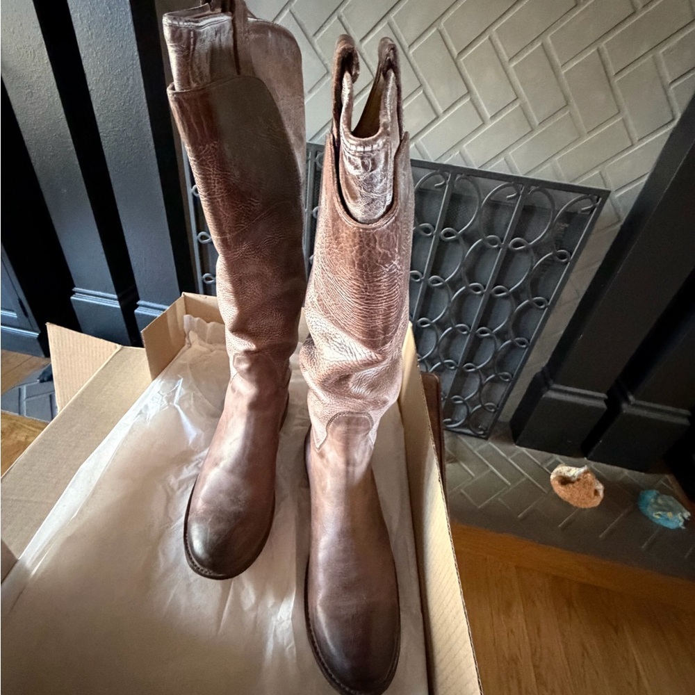 Frye Paige Brown Leather Boots 11  wide calf friendly